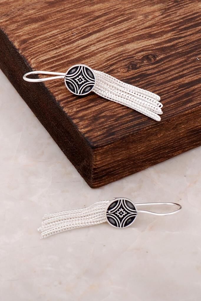 Midyat Hasırı Elişi Gümüş Tasarım Küpe 2623