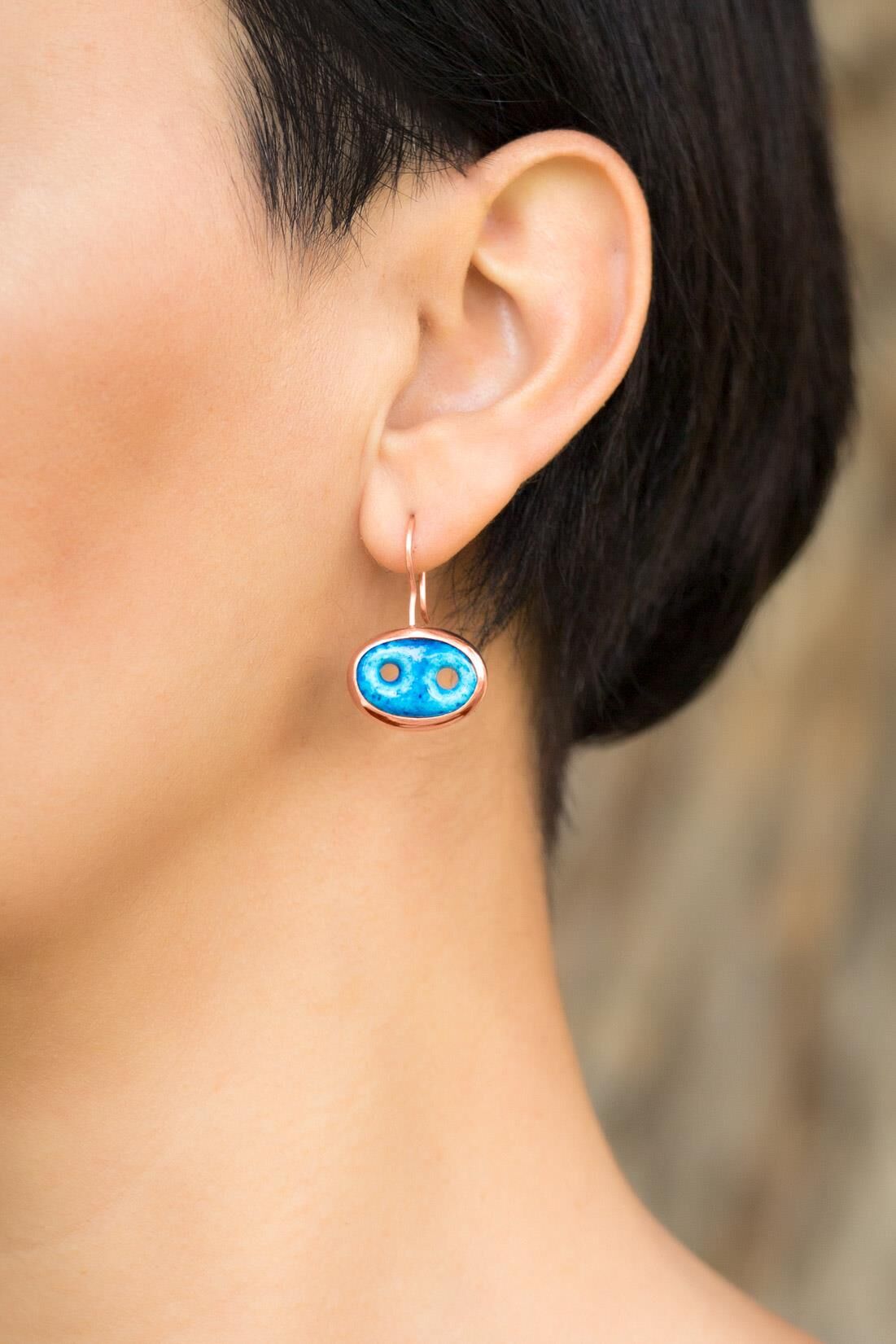 Süryani Nazar Boncuğu Rose Gümüş Küpe 4739