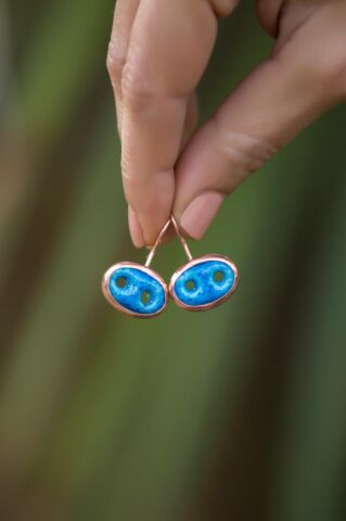 Süryani Nazar Boncuğu Rose Gümüş Küpe 4739