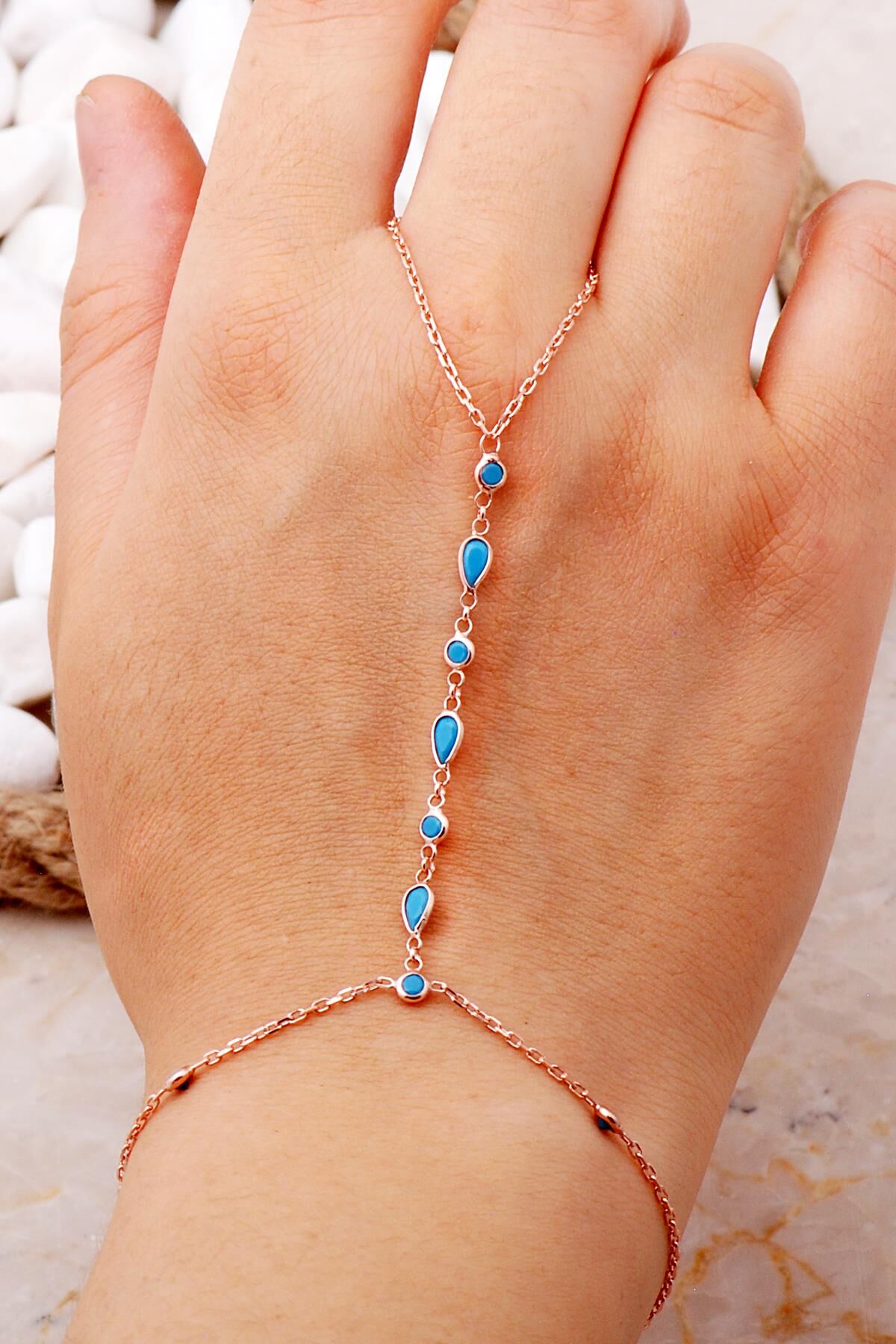 Turkuaz Taşlı Damla Rose Gümüş Şahmeran 64