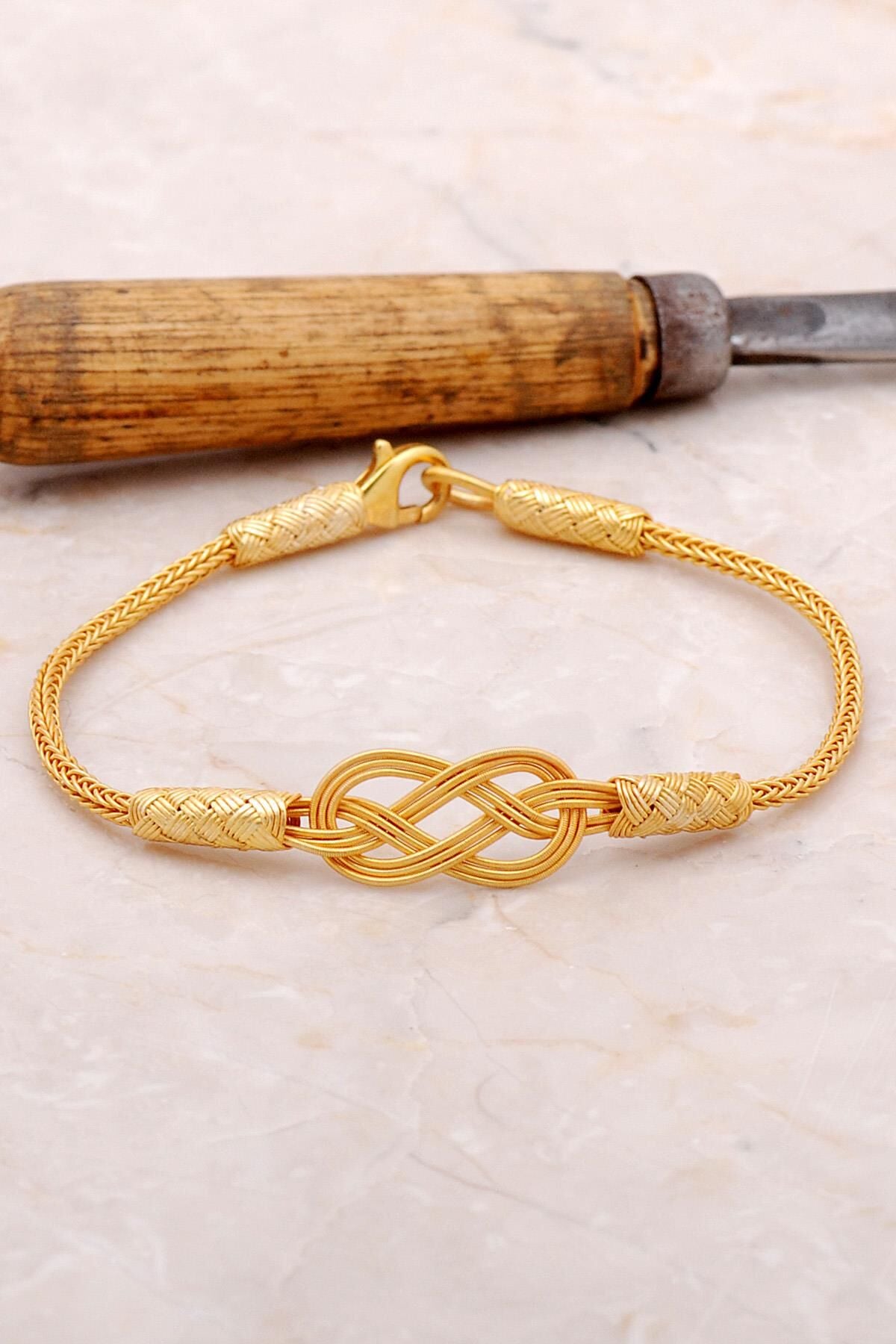 Sonsuzluk Kazaziye Altın Yaldızlı Gümüş Bileklik 3377