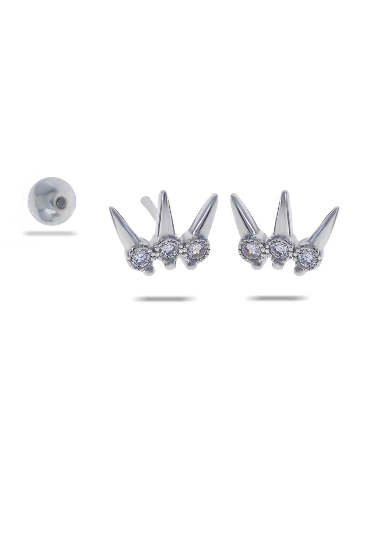 Taç Rodyumlu Tragus Gümüş Küpe 5523