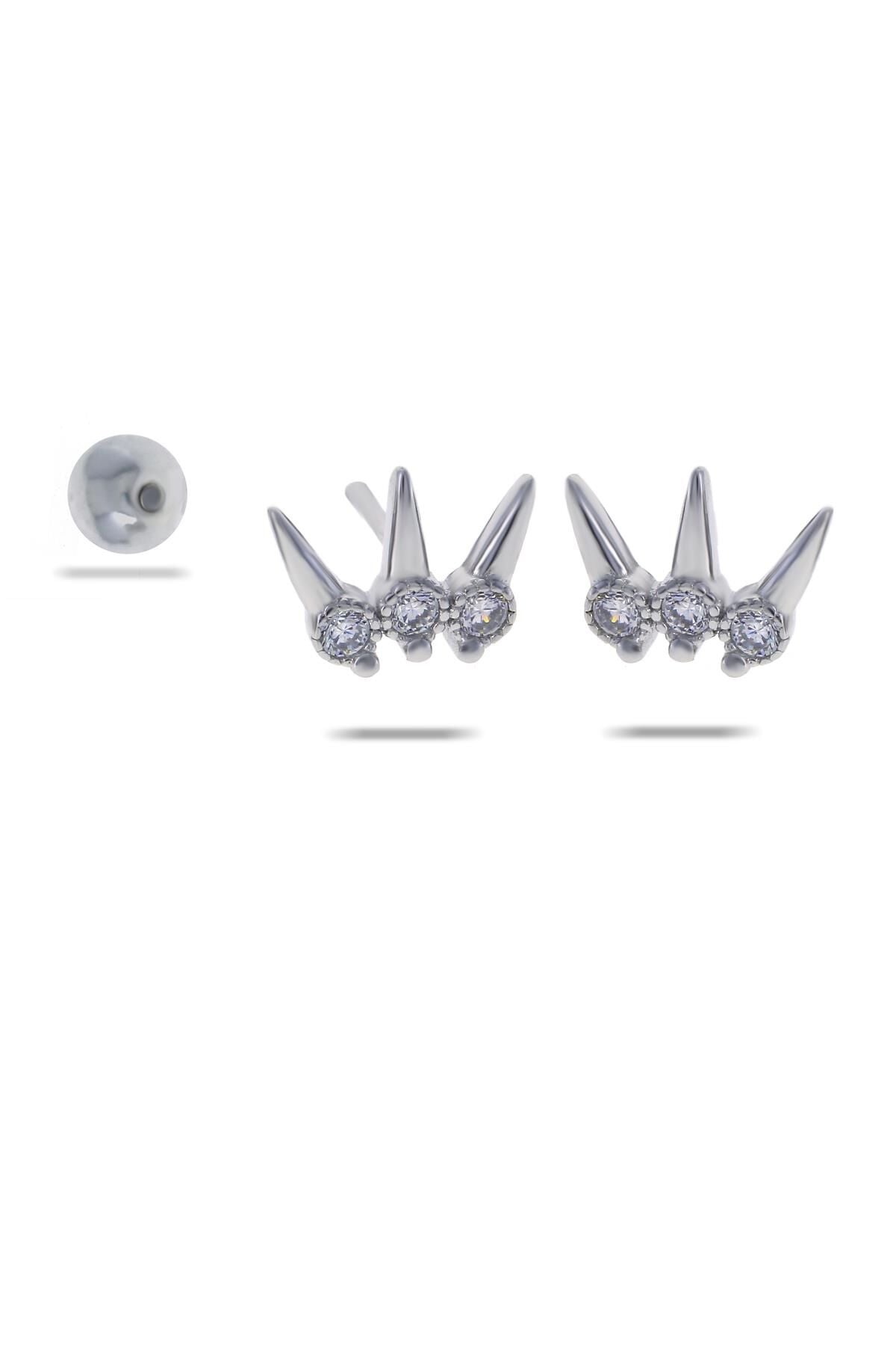 Taç Rodyumlu Tragus Gümüş Küpe 5523