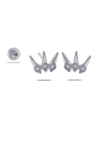 Taç Rodyumlu Tragus Gümüş Küpe 5523