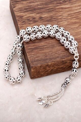 Telkari İşlemeli El Yapımı Oksitli Gümüş Tesbih 219