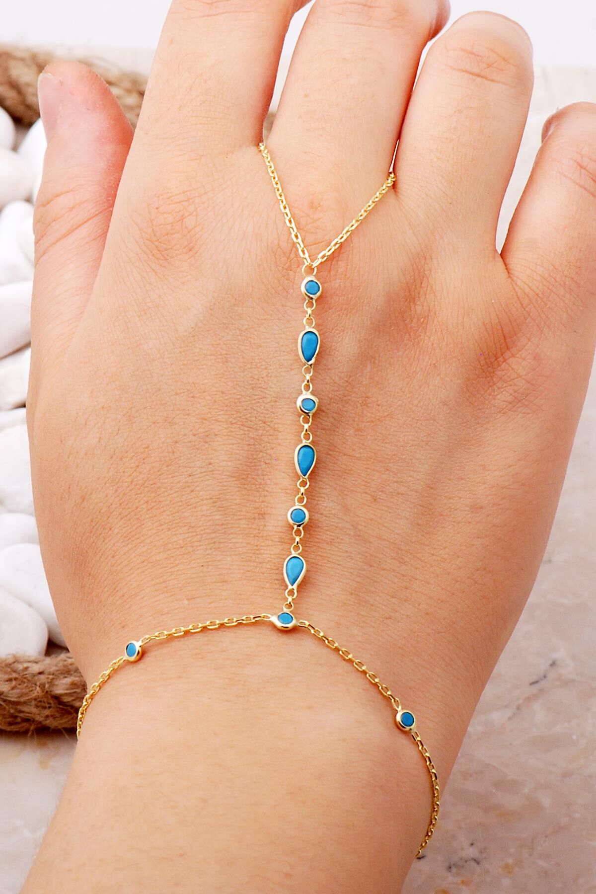 Turkuaz Taşlı Damla Altın Yaldızlı Gümüş Şahmeran 65