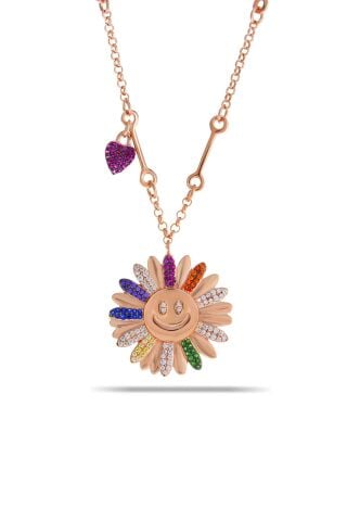 Gülen Papatya Tasarım Rose Gümüş Kolye 7302