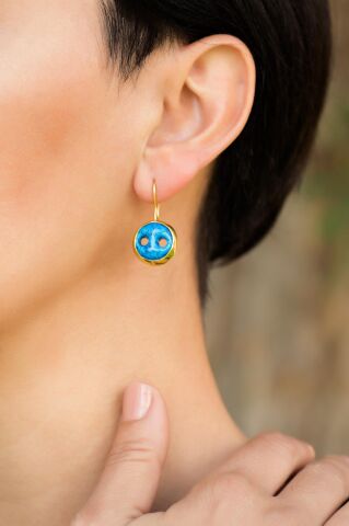 Süryani Nazar Boncuğu Altın Yaldızlı Gümüş Küpe 4742