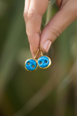 Süryani Nazar Boncuğu Altın Yaldızlı Gümüş Küpe 4742