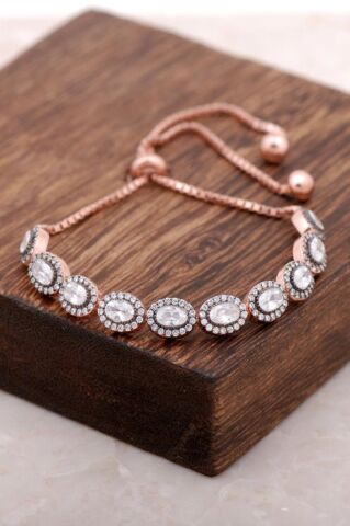 Elmas Montürlü Asansörlü Rose Gümüş Bileklik 2855