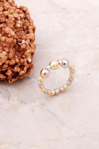 Dorika Altın Yaldızlı Rose 925 Ayar Gümüş Yüzük 3106