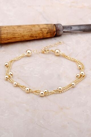 Dorika Altın Yaldızlı Üç Sıra 925 Ayar Gümüş Bileklik 3382