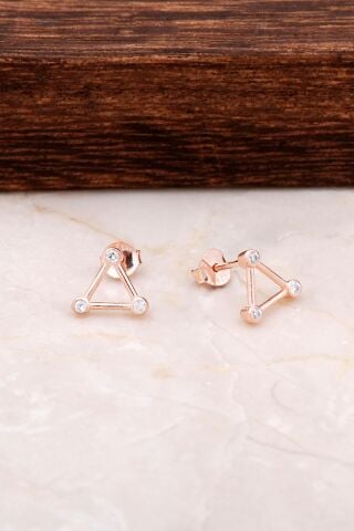 Rose Gümüş Üçgen Küpe 4746