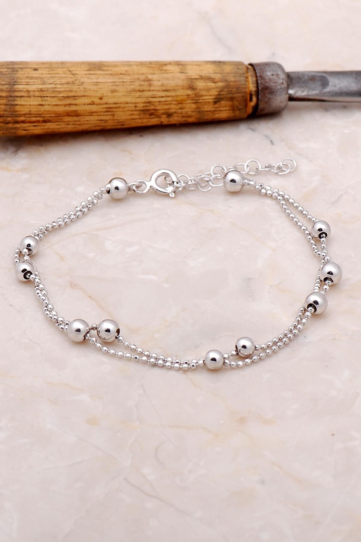 Dorika İki Sıralı 925 Ayar Gümüş Bileklik 3383