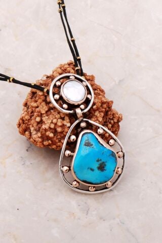 Firuze Elişi Tasarım Gümüş Madalyon Kolye 7123