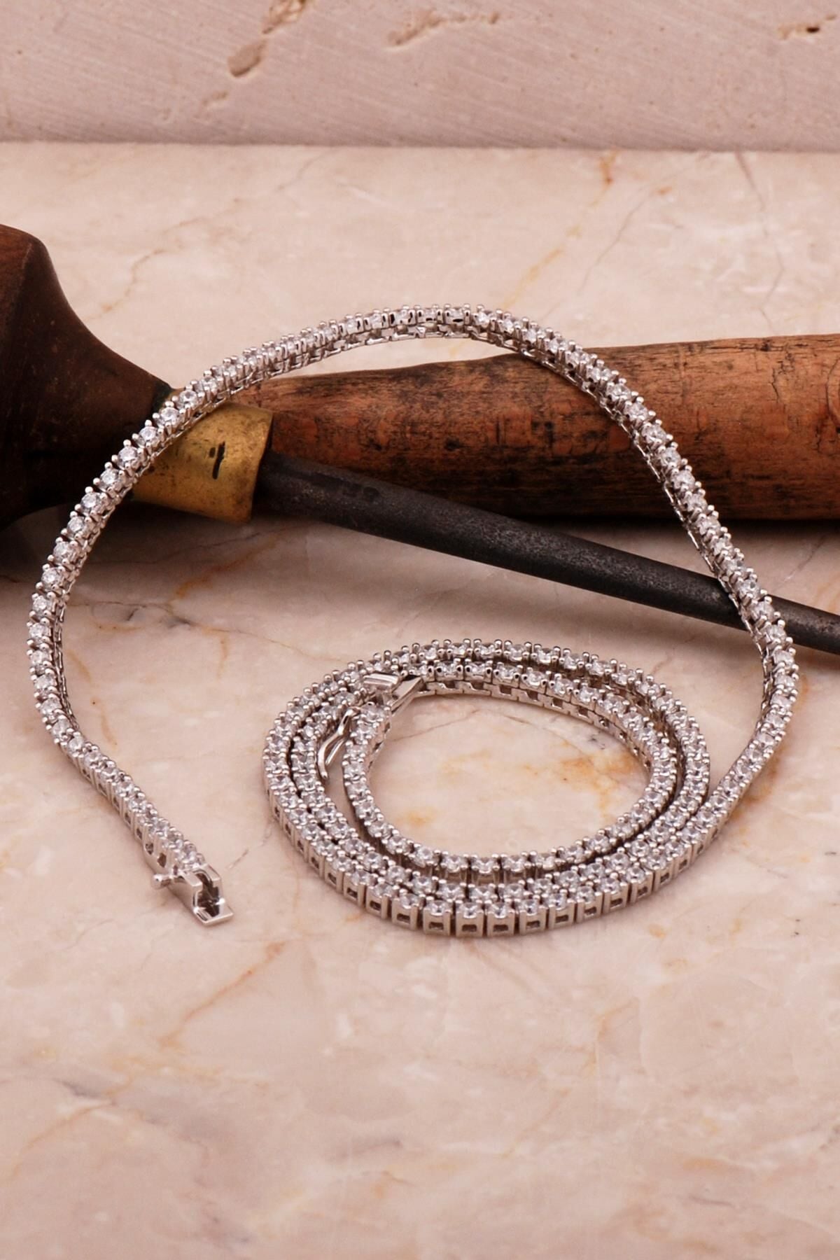 Su Yolu 2 Mm Pırlanta Montürlü Gümüş Kolye 7952