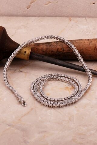 Su Yolu 2 Mm Pırlanta Montürlü Gümüş Kolye 7952