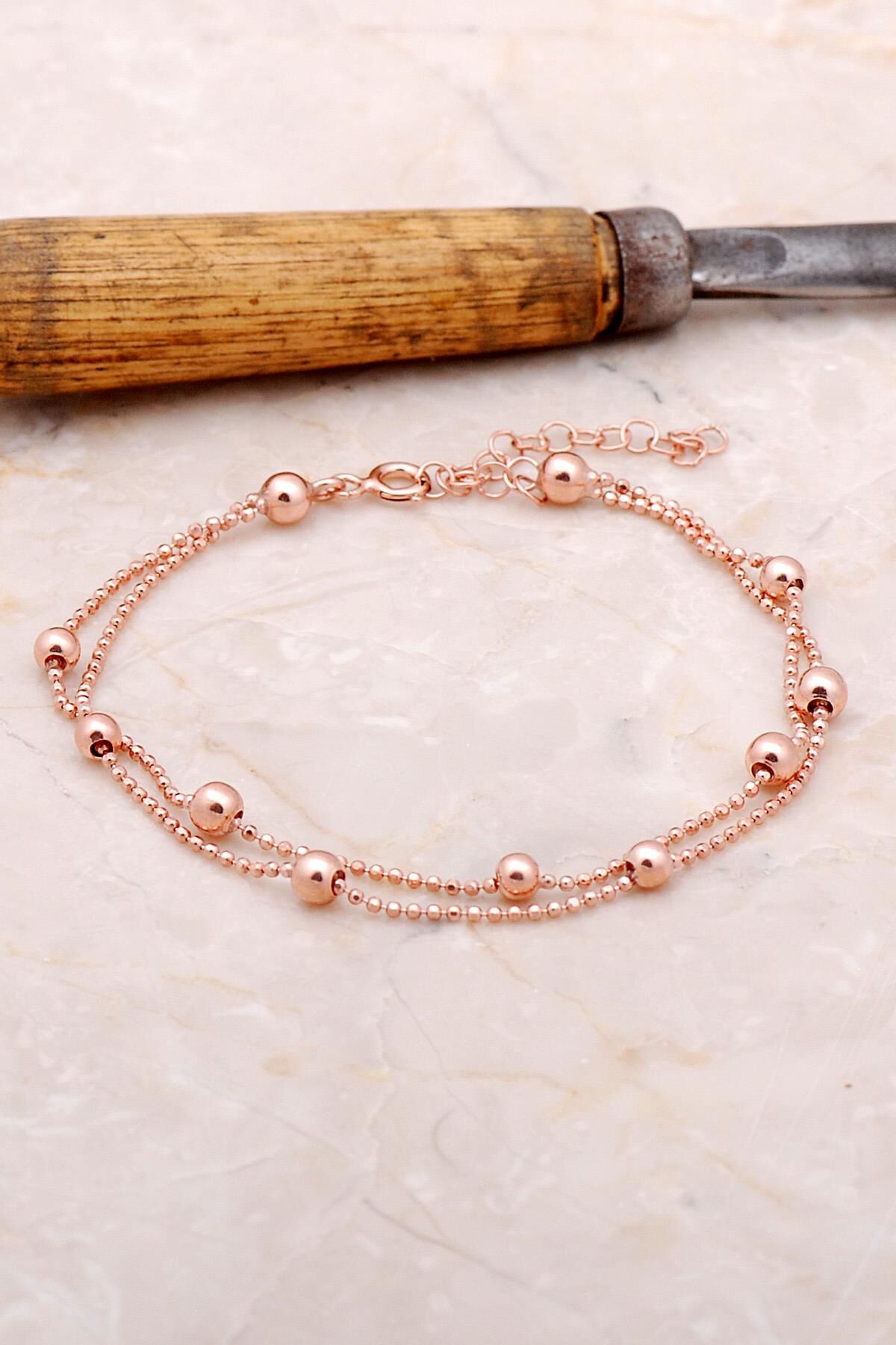 Dorika İki Sıralı Rose 925 Ayar Gümüş Bileklik 3384