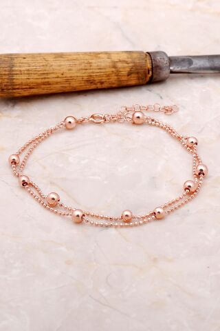 Dorika İki Sıralı Rose 925 Ayar Gümüş Bileklik 3384