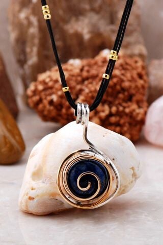 Lapis Lazuli Taşlı Tasarım Gümüş Kolye 6446