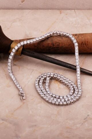 Su Yolu 3 Mm Pırlanta Montürlü Gümüş Kolye 7953