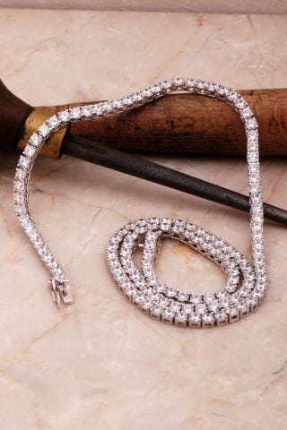 Su Yolu 3 Mm Pırlanta Montürlü Gümüş Kolye 7953