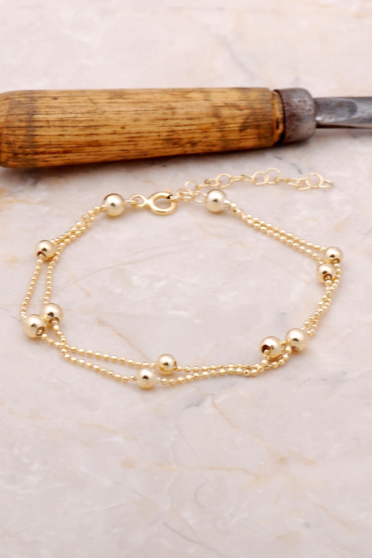 Dorissa İki Sıralı Altın Yaldızlı Gümüş Bileklik 3385