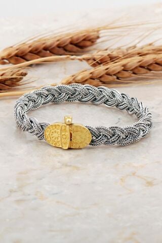 Midyat Hasırı Altın Kaplama Gümüş Örgü Bileklik 4694