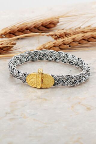 Midyat Hasırı Altın Kaplama Gümüş Örgü Bileklik 4694