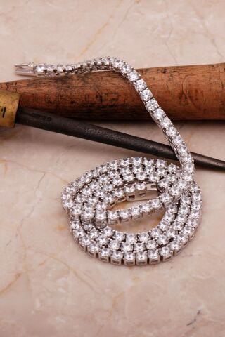 Su Yolu 4 Mm Pırlanta Montürlü Gümüş Kolye 7954