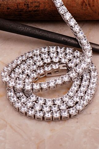 Su Yolu 4 Mm Pırlanta Montürlü Gümüş Kolye 7954