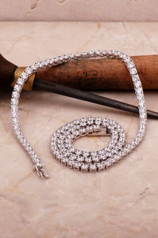 Su Yolu 4 Mm Pırlanta Montürlü Gümüş Kolye 7954