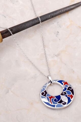 Mineli Sarmaşık Desenli Tasarım Gümüş Halka Kolye 6849