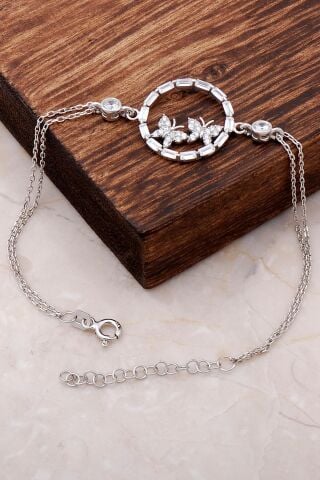 Kelebek Baget Taşlı Gümüş Bileklik 3386