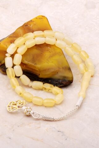 Kapsül Kesim Usta İşi Kehribar Gümüş Kazaz Püsküllü Tesbh 339