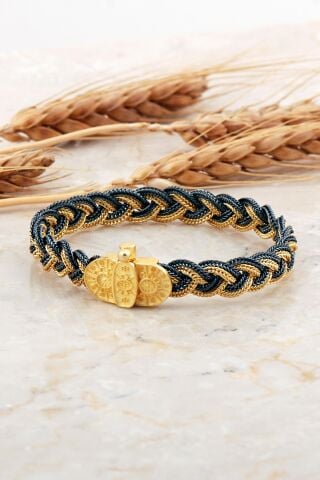 Midyat Hasırı Altın Kaplama Mezopotamya Güneşi Örgü Gümüş Bileklik 4699