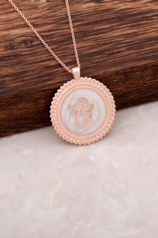 Melek Mineli Plaka Rose Gümüş Kolye 2640
