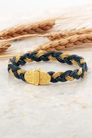 Midyat Hasırı Altın Kaplama Anadolu Motifli Örgü Gümüş Bileklik 4700