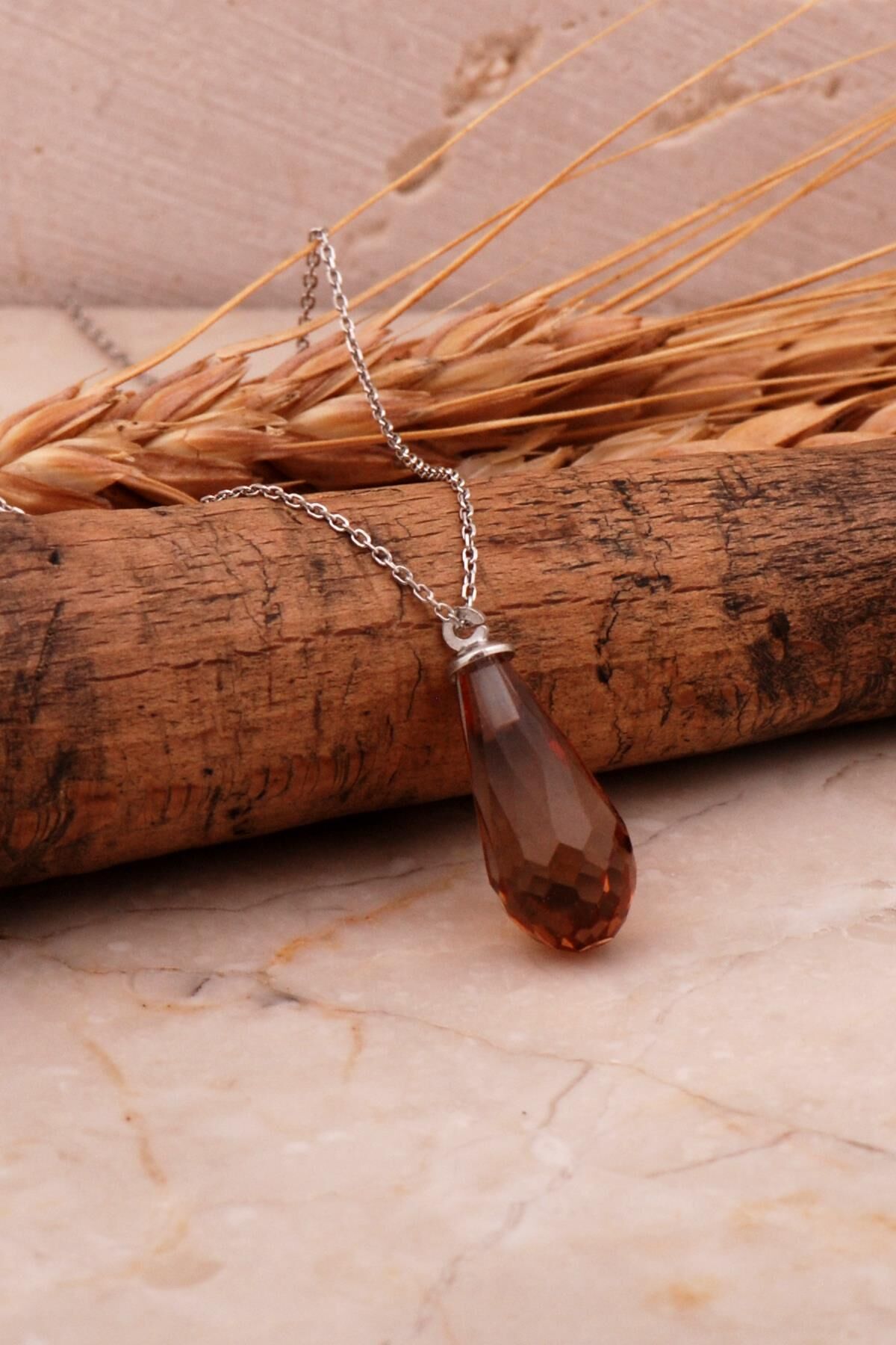 Renk Değiştiren Sultan Taşlı Damla Rodyumlu Gümüş Kolye 7960