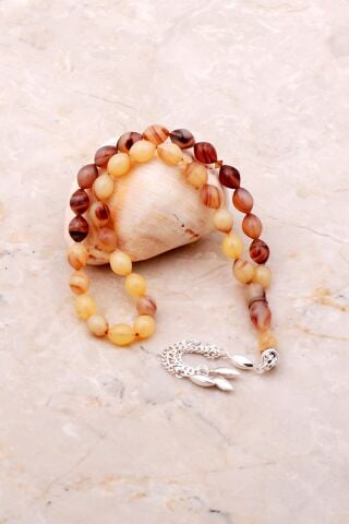 Beyzi Kesim Bilek Boy Mini Hareli Ateş Kehribarı Tesbih 343