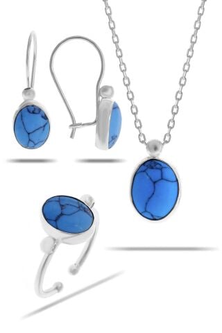 Firuze Taşlı Rodyumlu Gümüş Set 2324