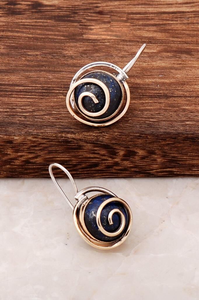Lapis Lazuli Taşlı Tasarım Gümüş Küpe 4404