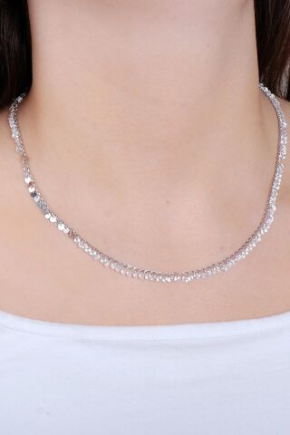 Pullu Zirkon Taşlı Rodyumlu Gümüş Kolye 7718