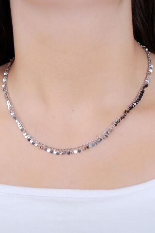 Pullu Oniks Taşlı Rodyumlu Gümüş Kolye 7719