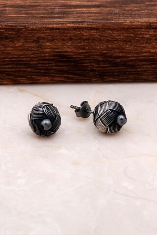 Kazaziye İşlemeli Sarma Gümüş Top Küpe 4760