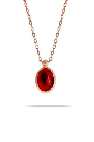 Kehribar Taşlı Rose Gümüş Kolye 7304