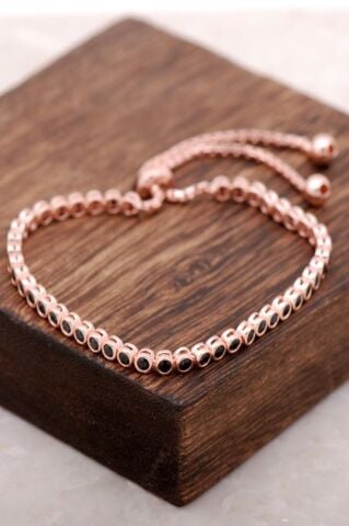 Rose Gümüş Siyah Safir Taşlı Tasarım Bileklik 2871