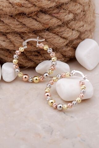 Dorissa Toplu Altın Yaldızlı Rose Gümüş Halka Küpe 5171