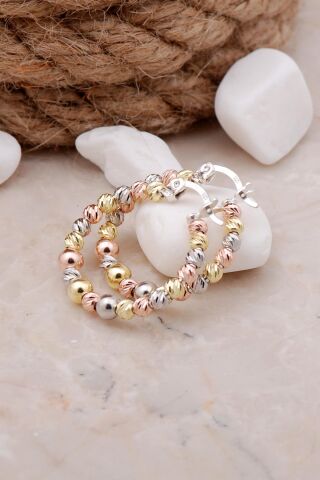 Dorika Toplu Altın Yaldızlı Rose 925 Ayar Gümüş Halka Küpe 5171