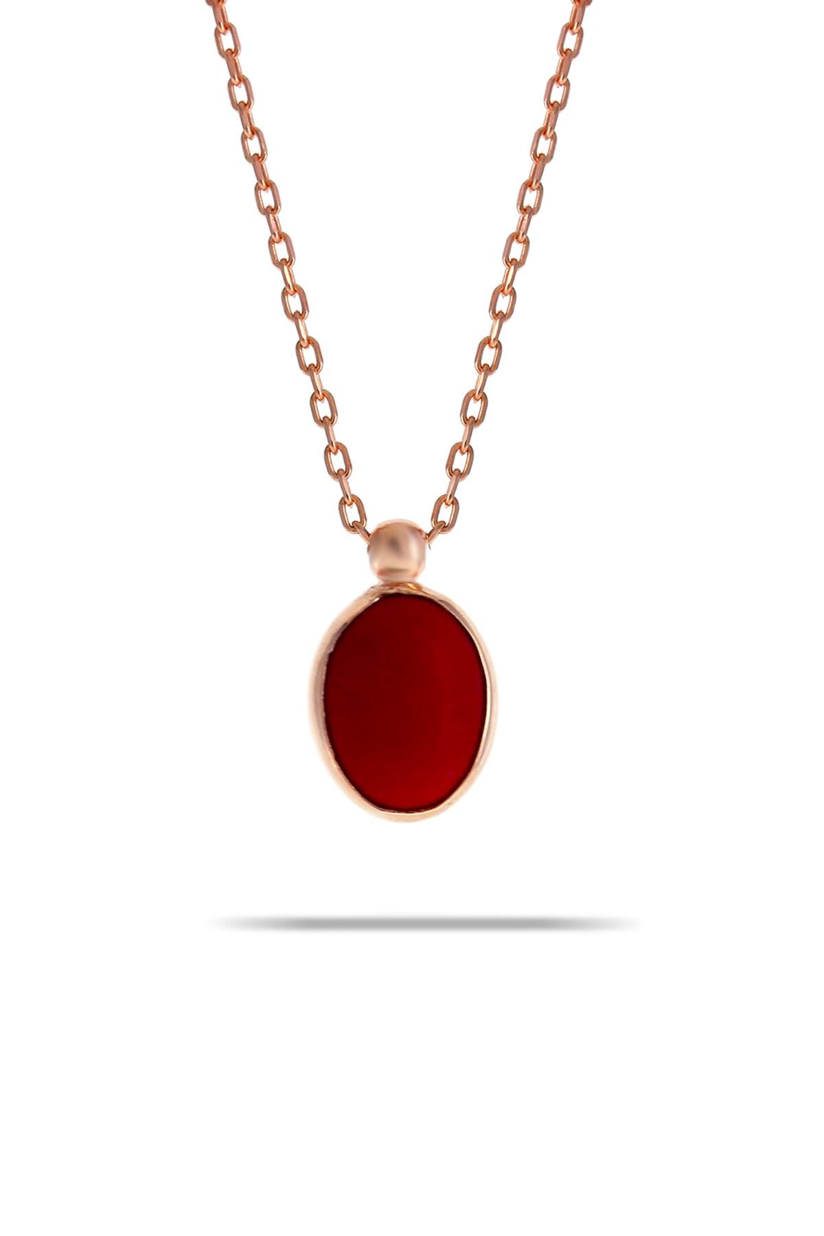 Mercan Taşlı Rose Gümüş Kolye 7305
